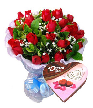 send 21 roses bouquet with chocolate China 