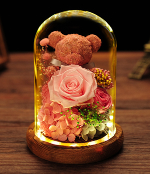 永生花苔藓小熊干花玫瑰玻璃罩礼盒